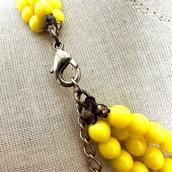 Yellow beaded red and green and blue statement necklace - Picture 4 of 7